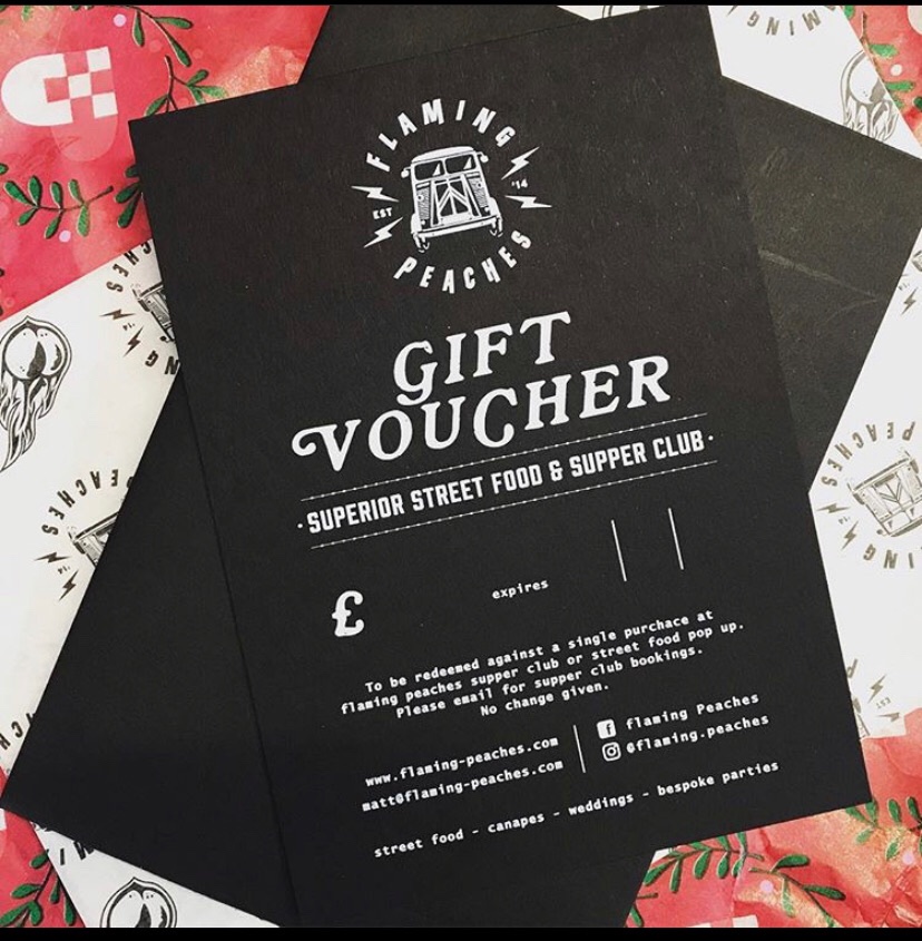 £10 GIFT VOUCHER Order Street Food from Flaming Peaches